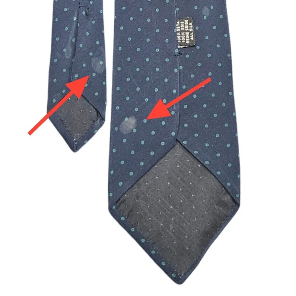 Cedrics All Silk Handmade Italy Tie Navy Blue Teal‎ Polka Dot Preppy Classic